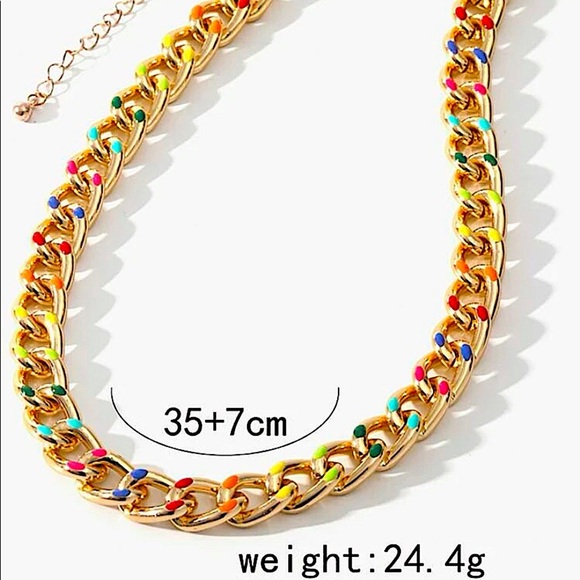 Color Block Gold Plated Chain Link Necklace - Picture 12 of 12